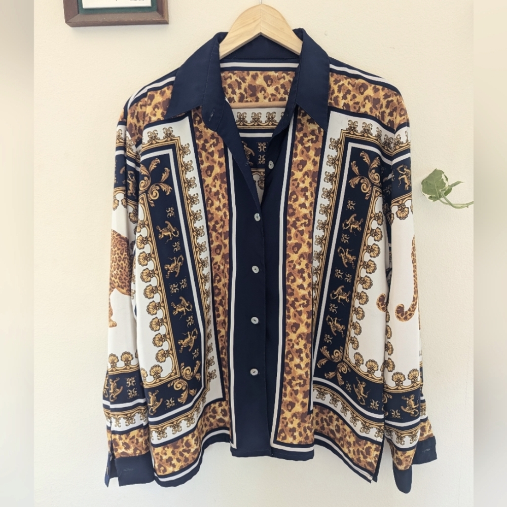 Vintage polyester mob wife button down shirt